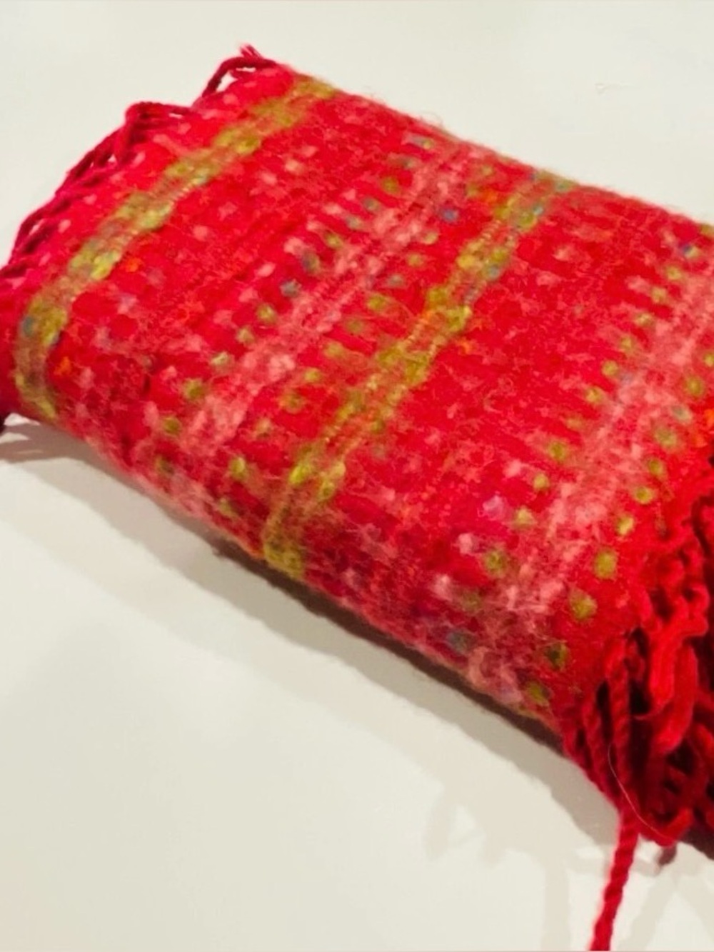 AVOCA Ireland Long Pink Double Fringe Mohair Blend Scarf Made in France 48" inch